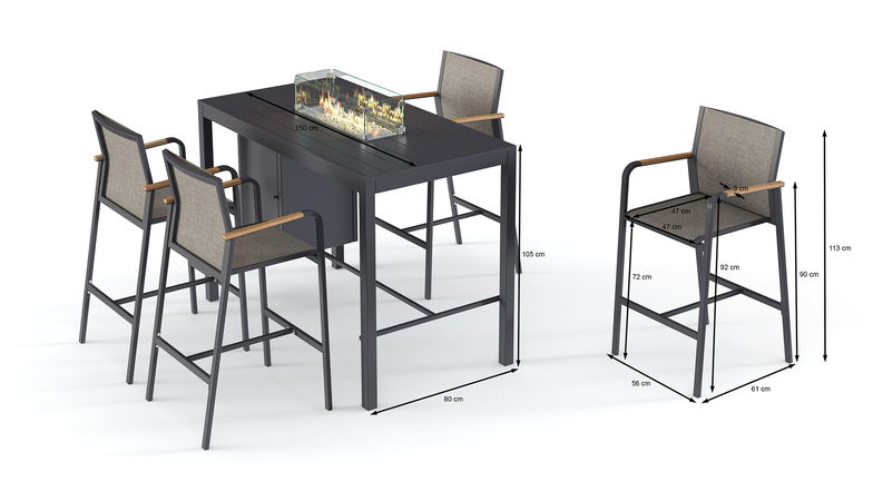 Alto Dining 4 mit Feuertisch (anthrazit)
